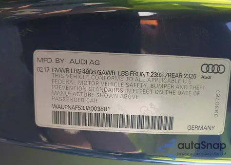 2018 Audi A5 2.0T Premium from USA, damaged, VIN WAUPNAF53JA003881
